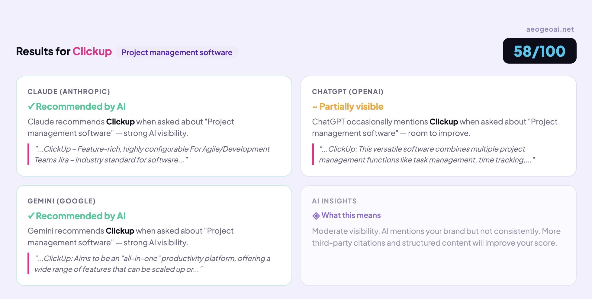 Entering brand name and keyword on aeogeoai.net